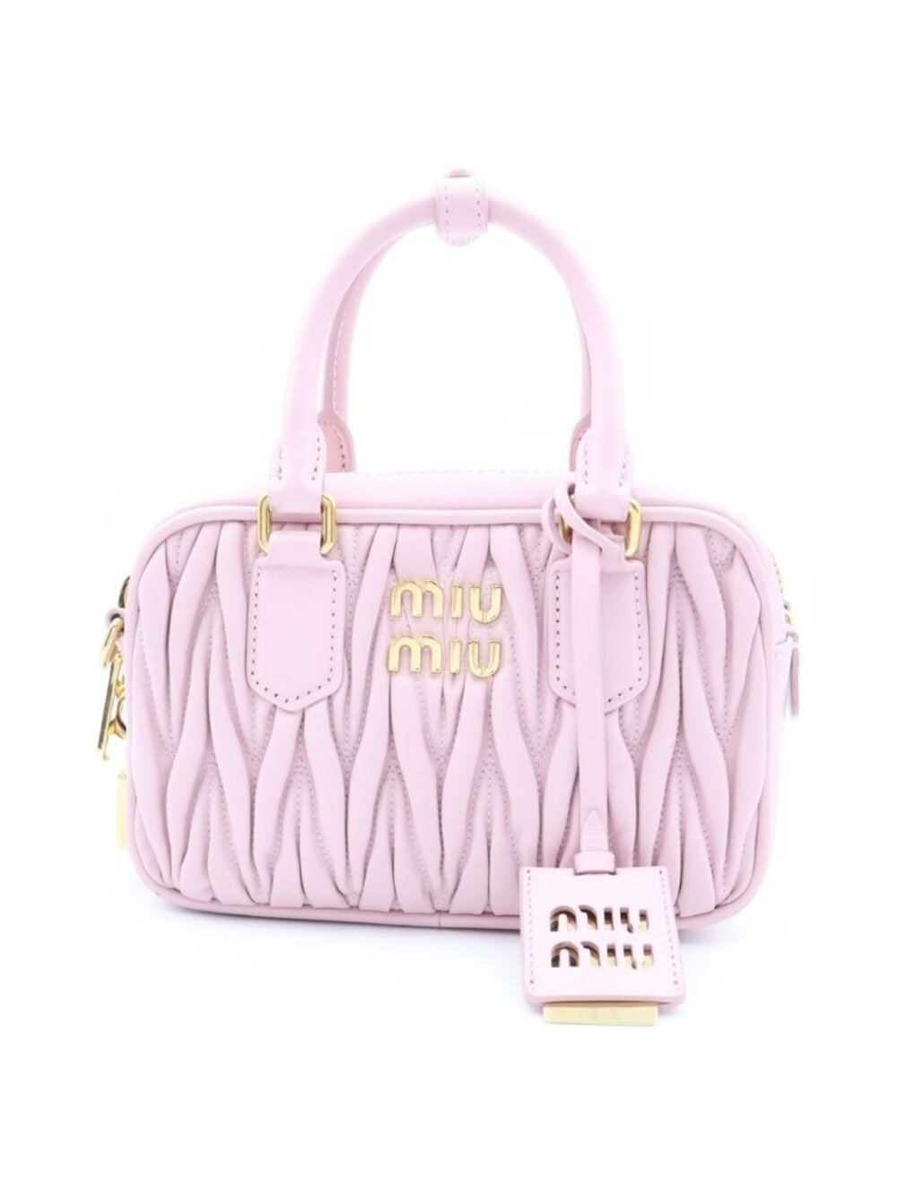 Miu Miu Arcadia Matelasse 2-Way Mini Shoulder Bag Gold Leather Pink